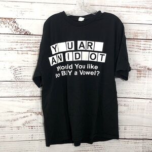 Funny Black Graphic Tee with Bold Lettering You Are An Idiot size LG